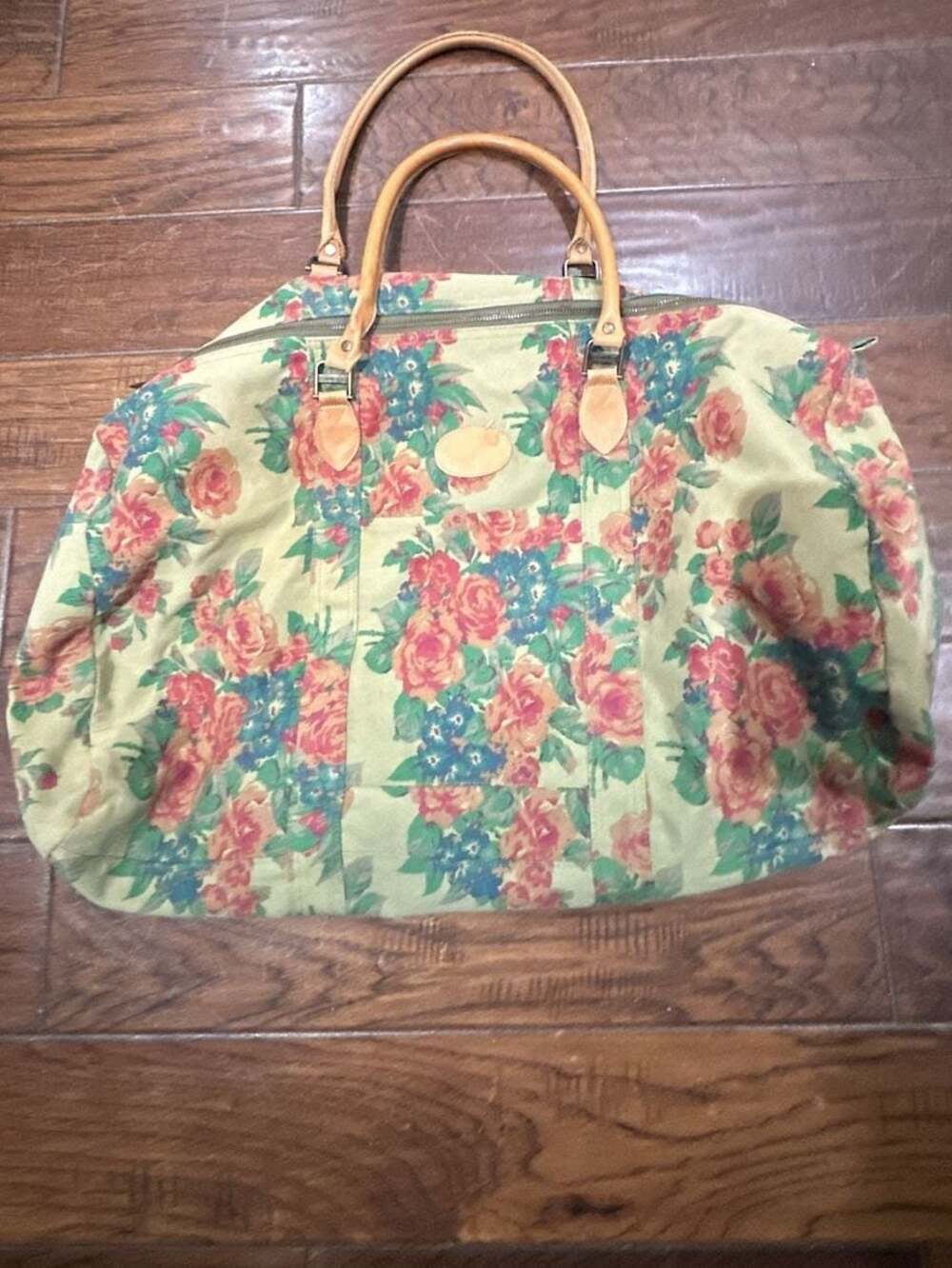 Vintage Gap Floral Canvas Weekender Duffle Bag with Leather Handles